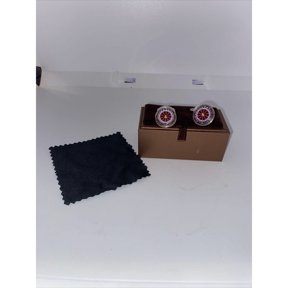 Cuff Links Roulette Wheel New w Cloth & Box Gambling Vegas